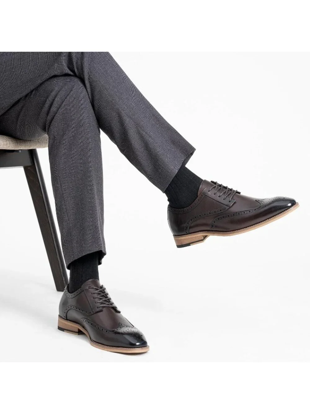 Men's Dark Brown Lace LaTeX Insoles Classic Oxford Business Formal Dress Shoes